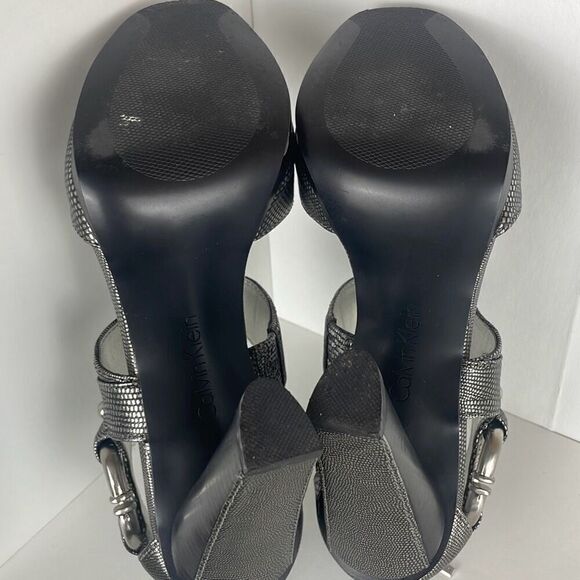 Calvin Klein Melissa Pewter Metallic Lizard Embossed Sandals 7.5 - Picture 5 of 10